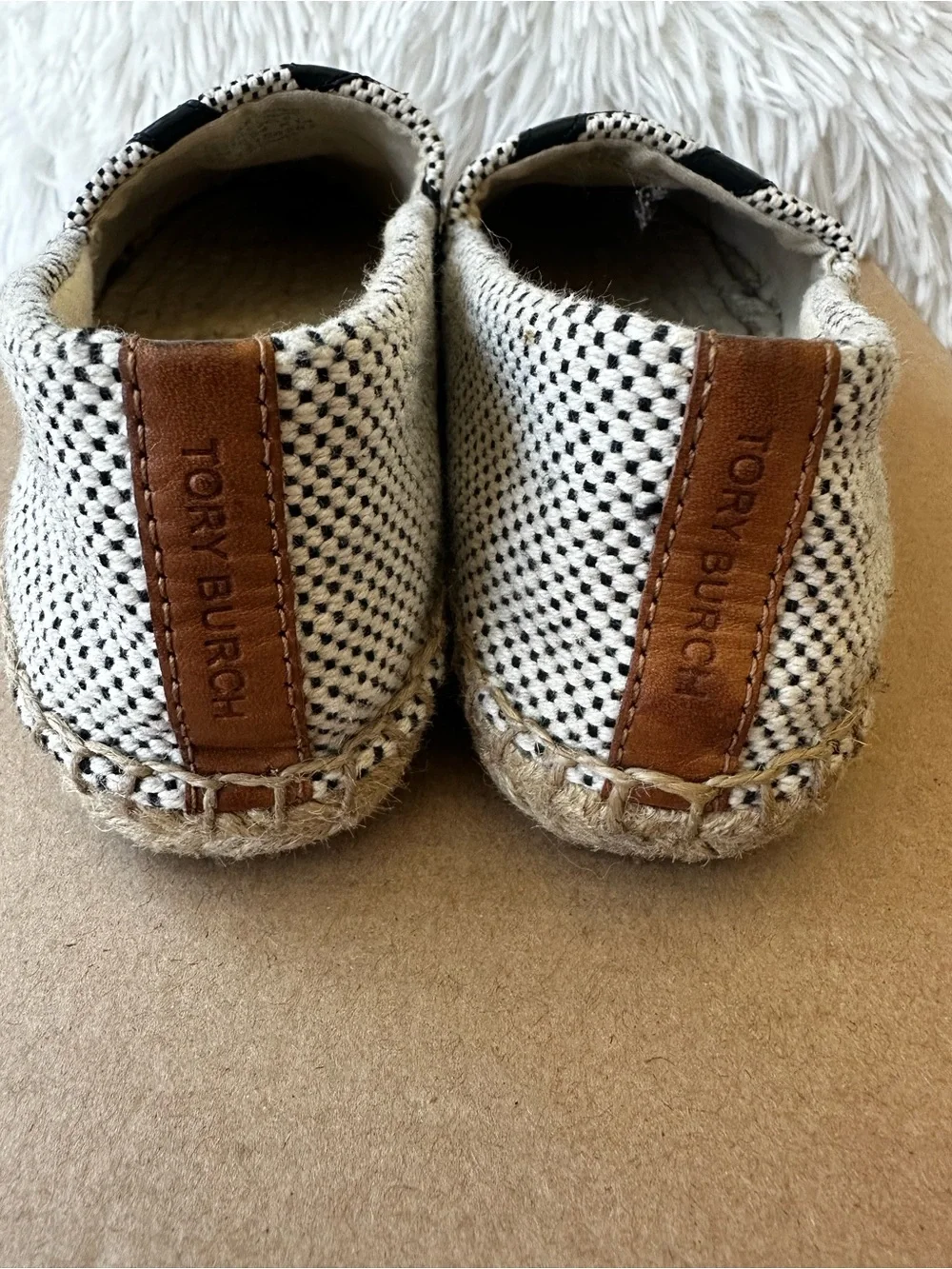 Tory Burch Lonnie Espadrille Flats Black White Logo Slip-On Shoes Size: 5